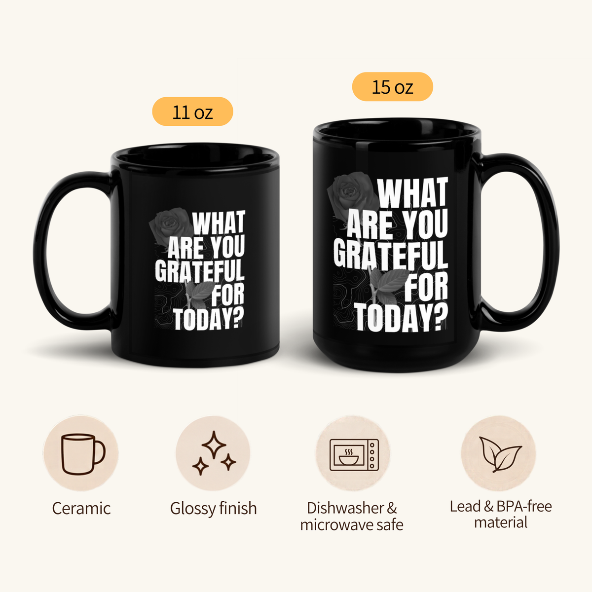 What Are You Grateful For Today? Black Glossy Mug
