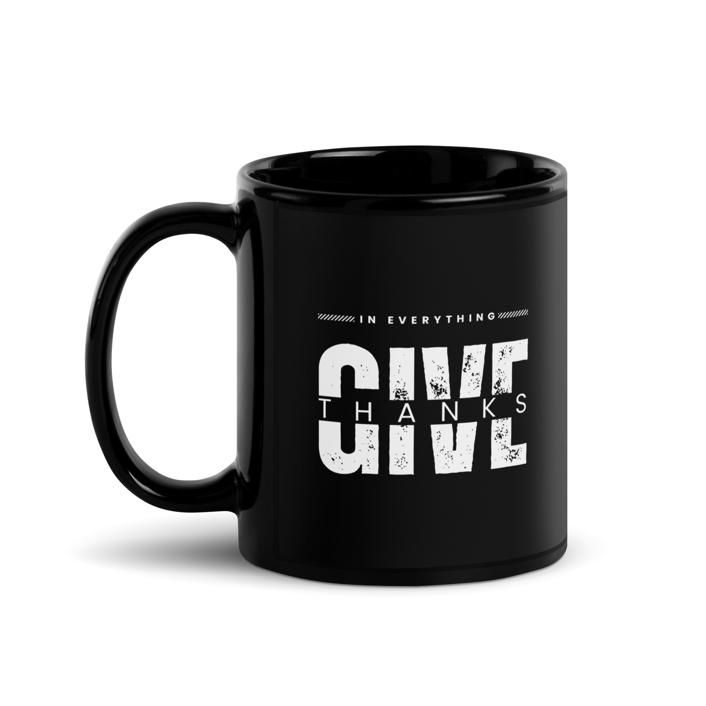 Give Thanks Black Glossy Mug