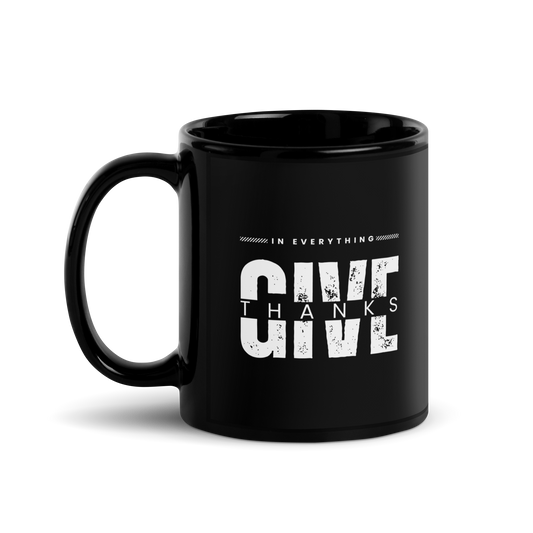 Give Thanks Black Glossy Mug