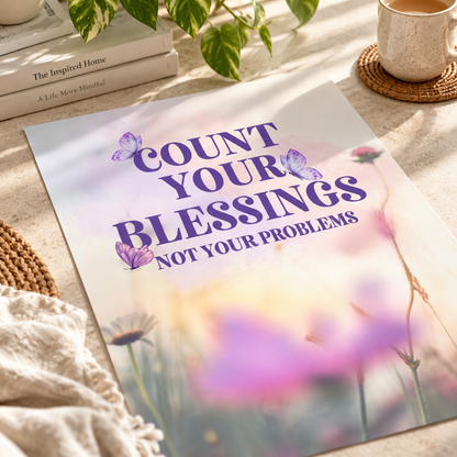 Count Your Blessings unframed butterfly and floral poster in an alternative lifestyle setting